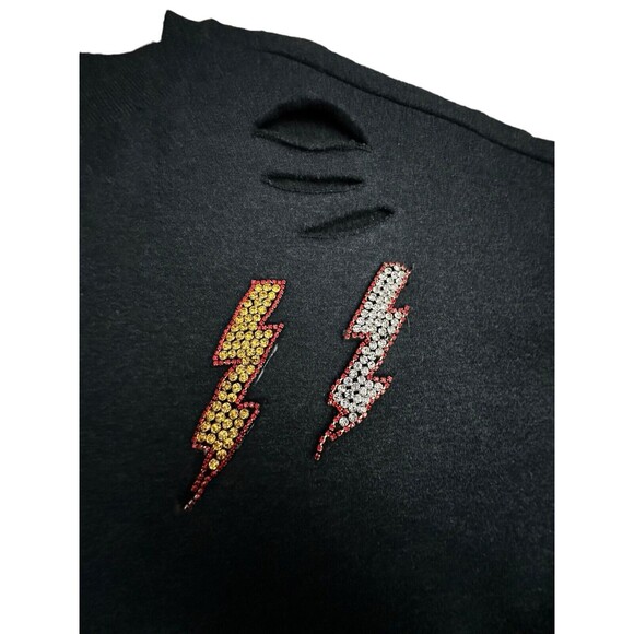 Judith March Medium Heather Black Lightning Bolt Soft Sweatshirt $165 MSRP #T9-1 - Picture 3 of 12